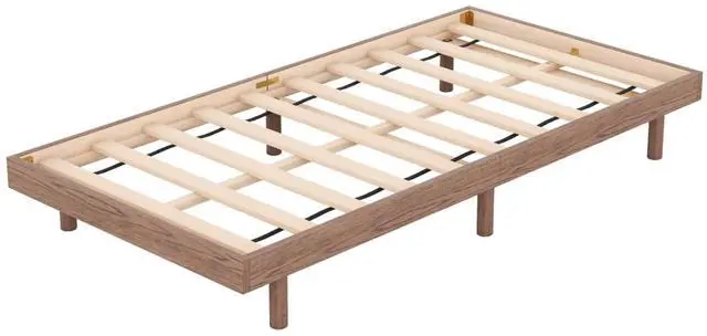 Alt view image 6 of 7 - Twin/Queen/Full Size Low Profile Platform Bed Frame, Modern Panel Bedframe Mattress Base with Wooden Slat Support for Bedroom Guest Room Small Apartment Dormitory, No Box Spring Needed (Walnut Twin)