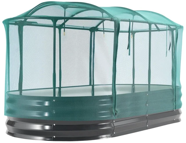 Main image of Hassyee Galvanized Raised Garden Bed with Self Watering System and Mesh Cover for Park, Yard, Outdoor Planter Box with Open Bottom Design for Growing Vegetables, Flowers