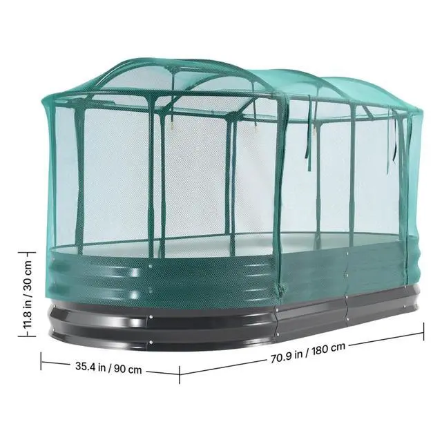 Alt view image 2 of 7 - Hassyee Galvanized Raised Garden Bed with Self Watering System and Mesh Cover for Park, Yard, Outdoor Planter Box with Open Bottom Design for Growing Vegetables, Flowers
