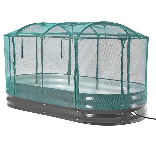 Alt view image 3 of 7 - Hassyee Galvanized Raised Garden Bed with Self Watering System and Mesh Cover for Park, Yard, Outdoor Planter Box with Open Bottom Design for Growing Vegetables, Flowers