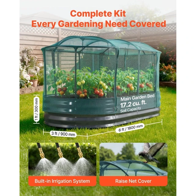 Alt view image 4 of 7 - Hassyee Galvanized Raised Garden Bed with Self Watering System and Mesh Cover for Park, Yard, Outdoor Planter Box with Open Bottom Design for Growing Vegetables, Flowers