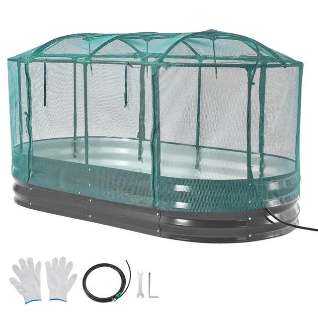 Alt view image 7 of 7 - Hassyee Galvanized Raised Garden Bed with Self Watering System and Mesh Cover for Park, Yard, Outdoor Planter Box with Open Bottom Design for Growing Vegetables, Flowers