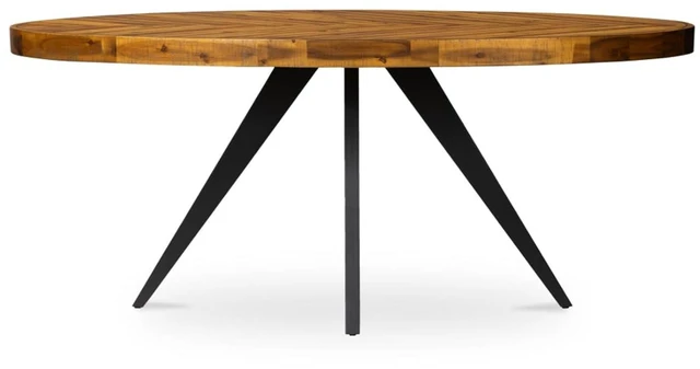 Alt view image 4 of 7 - Hassyee Classic Retro Style Kitchen Dining Table, Oval Design, Can Accommodate 6 People, Diverse Patchwork Patterns, Durable Acacia Wood Dining Table, Suitable for Kitchen Use