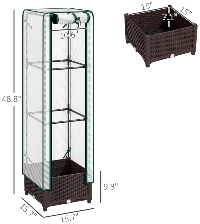 Alt view image 3 of 7 - Hassyee Portable Outdoor Planter Box with Trellis and Protective PE Cover for Lawn, Backyard, Raised Bed with Drainage Holes and Built-in Water Reservoir for Growing Flowers, Plants (Small Size)