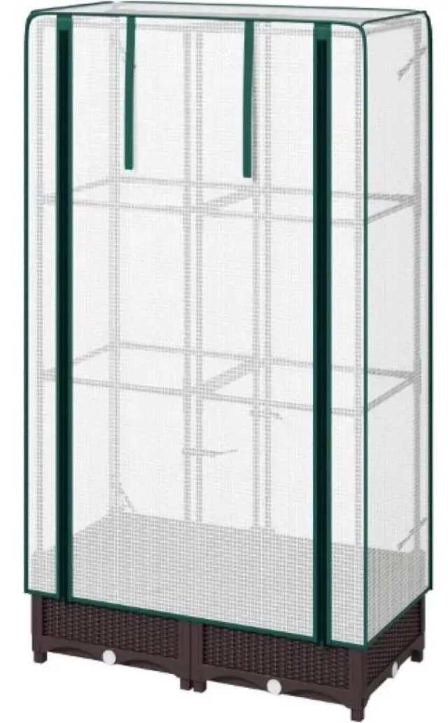 Alt view image 2 of 7 - Hassyee Portable Outdoor Planter Box with Trellis and Protective PE Cover for Lawn, Backyard, Raised Bed with Drainage Holes and Built-in Water Reservoir for Growing Flowers, Plants (Big Size)