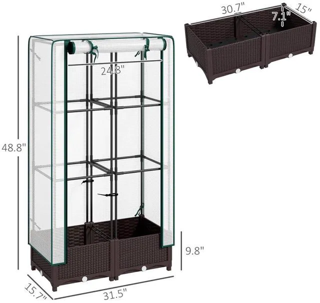Alt view image 3 of 7 - Hassyee Portable Outdoor Planter Box with Trellis and Protective PE Cover for Lawn, Backyard, Raised Bed with Drainage Holes and Built-in Water Reservoir for Growing Flowers, Plants (Big Size)
