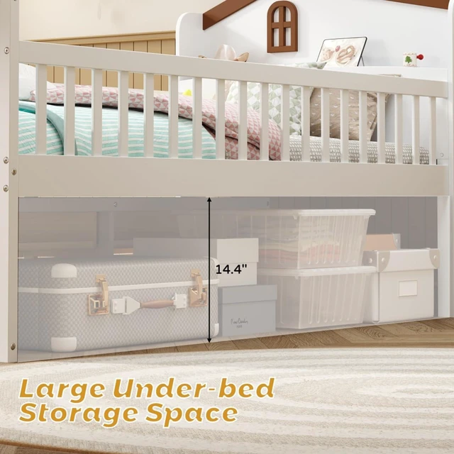 Alt view image 7 of 7 - Hassyee Twin Size Wooden Daybed Frame with 4 Drawers, Captain's Bed with Headboard and Bookshelf, Platform Beds with Guardrail and Ladder for Boys Girls Bedroom Guest Room Living Room (White Twin)