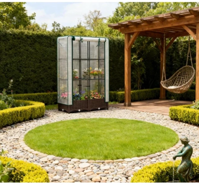 Alt view image 7 of 7 - Hassyee Portable Outdoor Planter Box with Trellis and Protective PE Cover for Lawn, Backyard, Raised Bed with Drainage Holes and Built-in Water Reservoir for Growing Flowers, Plants (Big Size)