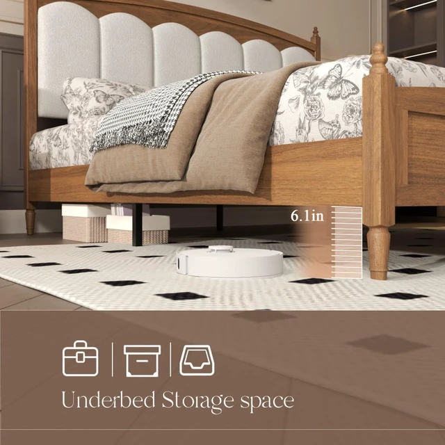 Alt view image 7 of 7 - King/Queen Size Platform Bed Frame with Upholstered Headboard and Footboard, Mid-Century Panel Bedframe Mattress Base with Wood Slat Support for Master Bedroom Guest Room Apartment (Brown King)