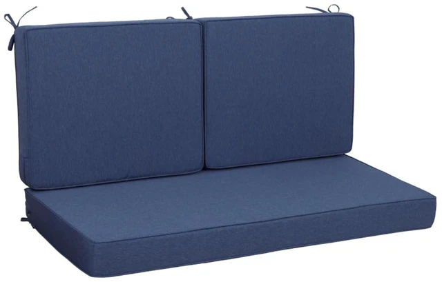 Main image of Hassyee Woven Fabric Double Seat Cushion with Removable Zippered Covers & Reinforced Edging for Patio, Thick Chair Mat with Quick-Spring Support & Securing Straps for Garden (Navy Blue)
