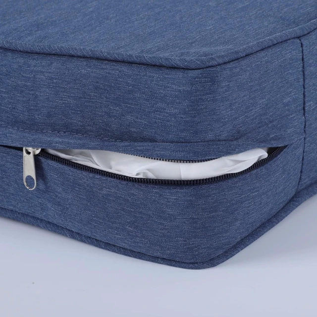 Alt view image 5 of 7 - Hassyee Woven Fabric Double Seat Cushion with Removable Zippered Covers & Reinforced Edging for Patio, Thick Chair Mat with Quick-Spring Support & Securing Straps for Garden (Navy Blue)