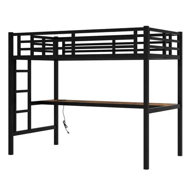 Alt view image 5 of 7 - Twin/TwinXL/Queen Size Metal Loft Bed with USB Charging Station and LED Lighted, Dorm Bed with Desk, Guardrails and Ladders, for Master Bedroom Guest Room Apartment, Noise Reduced (Black Twin XL)
