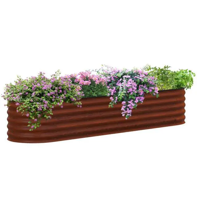 Alt view image 2 of 7 - Hassyee Galvanized Raised Garden Bed Kit with Open Bottom Design for Growing Flowers, Plants, Vegetables, Outdoor Brown Planter Box with Safety Edging and Steel Frame for Backyard, Lawn