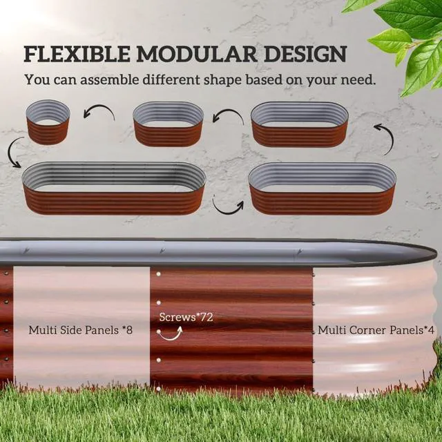 Alt view image 4 of 7 - Hassyee Galvanized Raised Garden Bed Kit with Open Bottom Design for Growing Flowers, Plants, Vegetables, Outdoor Brown Planter Box with Safety Edging and Steel Frame for Backyard, Lawn