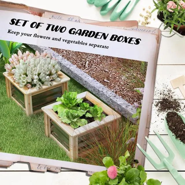 Alt view image 4 of 7 - Hassyee 2 Pieces Raised Garden Bed Set with Open Bottom Design and Wood Frame for Backyard, Lawn, Outdoor Metal Planter Box with Modern Design for Growing Flowers, Plants