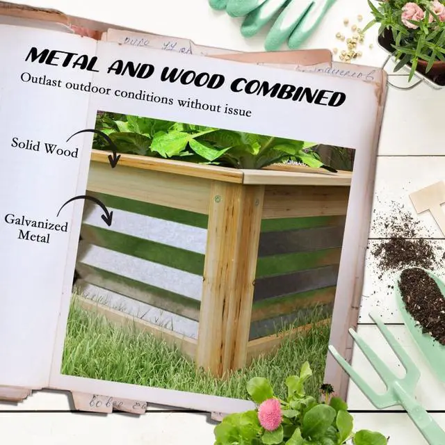 Alt view image 6 of 7 - Hassyee 2 Pieces Raised Garden Bed Set with Open Bottom Design and Wood Frame for Backyard, Lawn, Outdoor Metal Planter Box with Modern Design for Growing Flowers, Plants