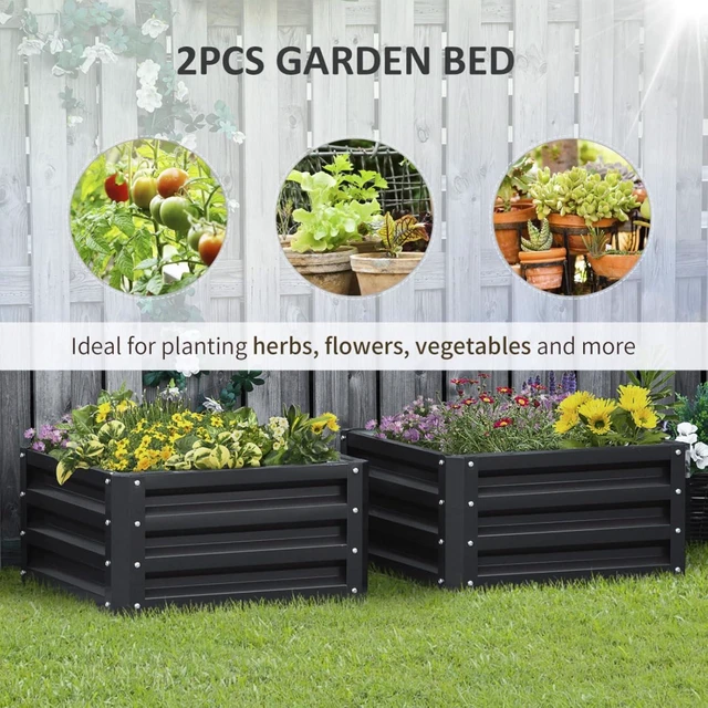 Alt view image 4 of 7 - Hassyee 2 Pieces Galvanized Raised Garden Bed with Open Bottom Design for Growing Flowers, Herbs, Plants, Outdoor Planter Box with Steel Frame for Park, Backyard, Lawn