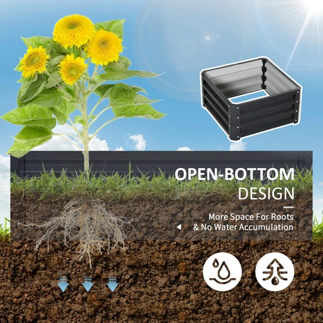 Alt view image 6 of 7 - Hassyee 2 Pieces Galvanized Raised Garden Bed with Open Bottom Design for Growing Flowers, Herbs, Plants, Outdoor Planter Box with Steel Frame for Park, Backyard, Lawn
