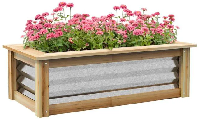 Main image of Hassyee Raised Garden Bed Kit with Wood Frame and Open Bottom Design for Growing Flowers, Plants, Outdoor Planter Box with Galvanized Steel for Backyard, Lawn, Poolside