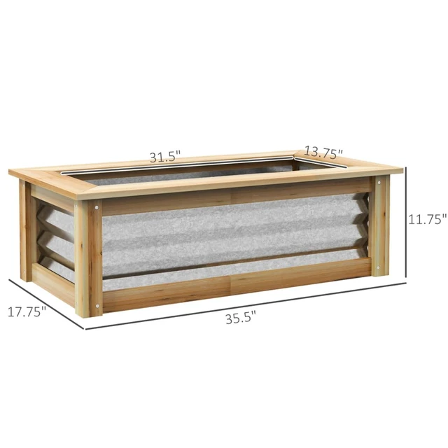 Alt view image 5 of 7 - Hassyee Raised Garden Bed Kit with Wood Frame and Open Bottom Design for Growing Flowers, Plants, Outdoor Planter Box with Galvanized Steel for Backyard, Lawn, Poolside