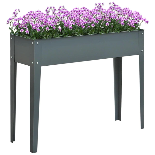 Alt view image 2 of 7 - Hassyee Metal Raised Garden Bed with Legs and Drainage Holes for Growing Flowers, Plants, Herbs, Outdoor Elevated Planter Box with Steel Frame for Backyard, Lawn, Garden