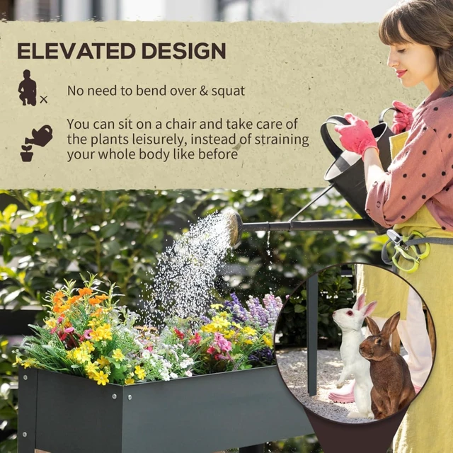 Alt view image 4 of 7 - Hassyee Metal Raised Garden Bed with Legs and Drainage Holes for Growing Flowers, Plants, Herbs, Outdoor Elevated Planter Box with Steel Frame for Backyard, Lawn, Garden