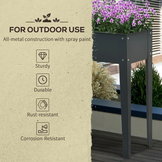 Alt view image 5 of 7 - Hassyee Metal Raised Garden Bed with Legs and Drainage Holes for Growing Flowers, Plants, Herbs, Outdoor Elevated Planter Box with Steel Frame for Backyard, Lawn, Garden