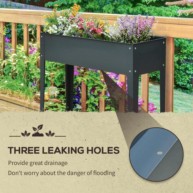 Alt view image 6 of 7 - Hassyee Metal Raised Garden Bed with Legs and Drainage Holes for Growing Flowers, Plants, Herbs, Outdoor Elevated Planter Box with Steel Frame for Backyard, Lawn, Garden