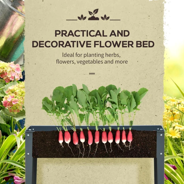 Alt view image 7 of 7 - Hassyee Metal Raised Garden Bed with Legs and Drainage Holes for Growing Flowers, Plants, Herbs, Outdoor Elevated Planter Box with Steel Frame for Backyard, Lawn, Garden