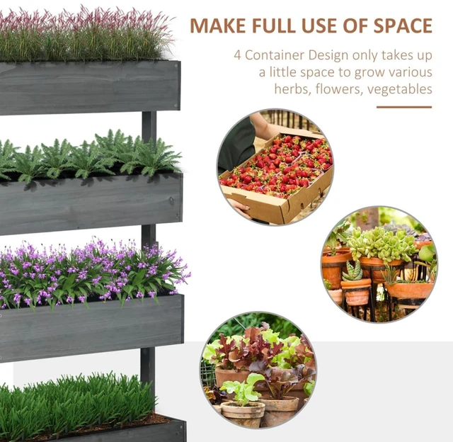 Alt view image 4 of 7 - Hassyee Vertical Raised Garden Bed with Non-Woven Fabric Bed Liner and Drainage Slits for Backyard, Lawn, 4 Tier Wooden Planter Box with Fir Wood Frame for Growing Flowers, Plants