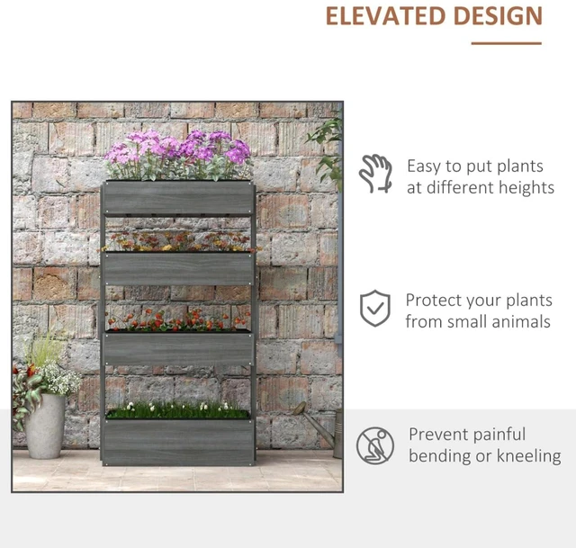 Alt view image 5 of 7 - Hassyee Vertical Raised Garden Bed with Non-Woven Fabric Bed Liner and Drainage Slits for Backyard, Lawn, 4 Tier Wooden Planter Box with Fir Wood Frame for Growing Flowers, Plants