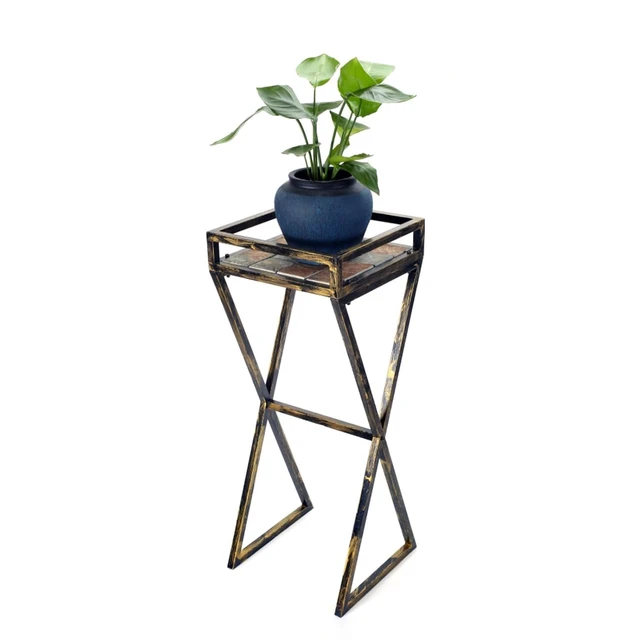 Alt view image 3 of 6 - Hassyee Metal Plant Stand with Multi Color Tabletop for Backyard, Lawn, Patio, Outdoor Plant Pot Stand with Vintage Design and Hardened Powder Coat Finishes for Balcony, Poolside