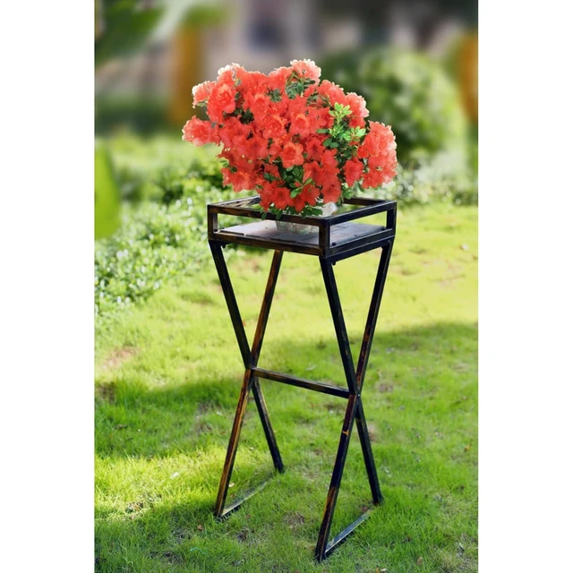 Alt view image 2 of 6 - Hassyee Metal Plant Stand with Multi Color Tabletop for Backyard, Lawn, Patio, Outdoor Plant Pot Stand with Vintage Design and Hardened Powder Coat Finishes for Balcony, Poolside