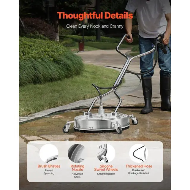 Alt view image 7 of 7 - 20 Inch Power Washer with Dual Rotating Nozzles for Driveway and Patio Washing, Pressure Washing Machine with Adjustable Rotating Handle and Swivel Wheels for Large-Area Floor Washing