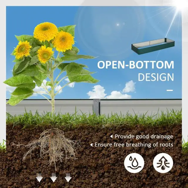 Alt view image 4 of 7 - Hassyee Galvanized Raised Garden Bed with Open Bottom Design for Vegetables, Flowers, Herbs, Succulents, Metal Planter Box with Safey Edging for Lawn, Backyard, Garden