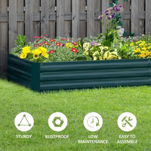 Alt view image 6 of 7 - Hassyee Galvanized Raised Garden Bed with Open Bottom Design for Vegetables, Flowers, Herbs, Succulents, Metal Planter Box with Safey Edging for Lawn, Backyard, Garden