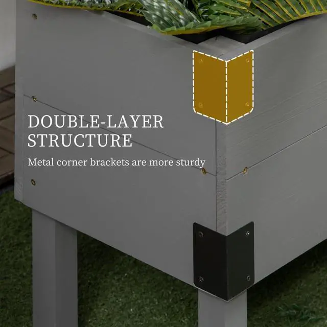 Alt view image 5 of 7 - 2 Tier Raised Garden Bed with Lattice Trellis and Legs for Growing Flowers, Plants, Vegetables, Outdoor Wooden Planter Box with Drainage Holes and Non-woven Fabric Bed Liner for Backyard, Lawn