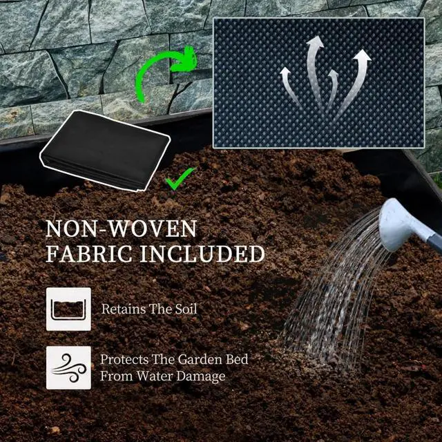 Alt view image 7 of 7 - 2 Tier Raised Garden Bed with Lattice Trellis and Legs for Growing Flowers, Plants, Vegetables, Outdoor Wooden Planter Box with Drainage Holes and Non-woven Fabric Bed Liner for Backyard, Lawn