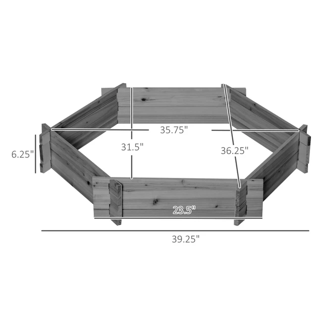 Alt view image 3 of 7 - Hassyee Wooden Raised Garden Bed with Open Bottom Design for Growing Vegetables, Plants, Flowers, Outdoor Hexagon Planter Box with Fir Wood Frame for Garden, Backyard, Lawn