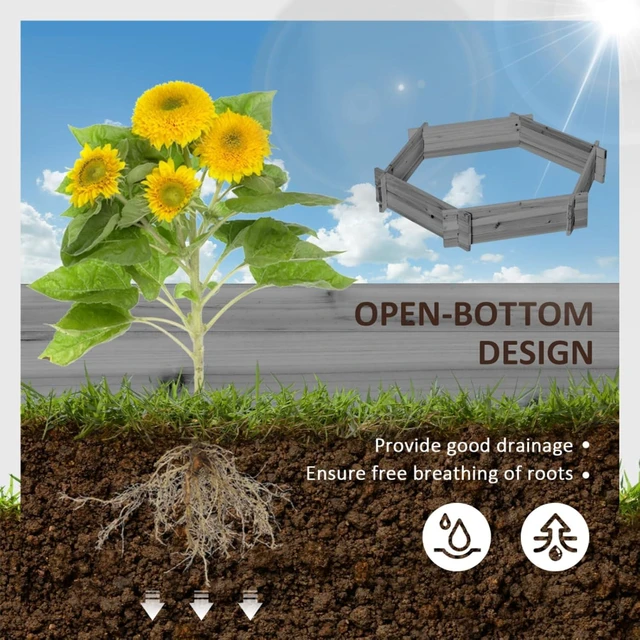 Alt view image 4 of 7 - Hassyee Wooden Raised Garden Bed with Open Bottom Design for Growing Vegetables, Plants, Flowers, Outdoor Hexagon Planter Box with Fir Wood Frame for Garden, Backyard, Lawn