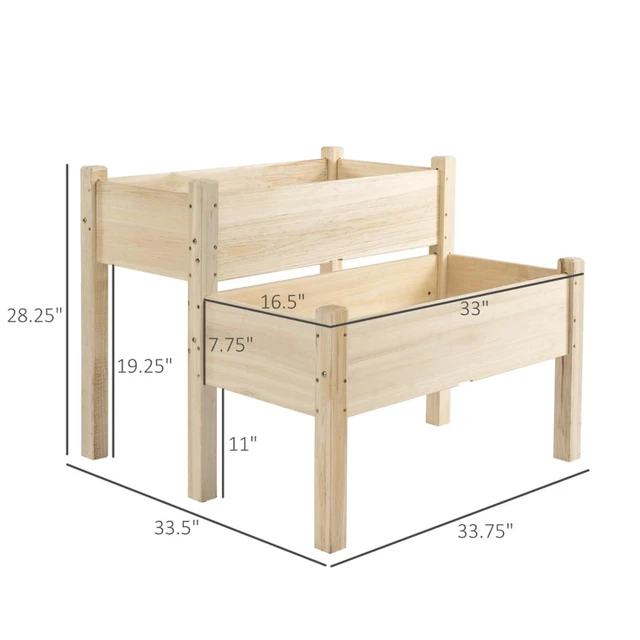 Alt view image 3 of 7 - Hassyee 2-Tier Raised Garden Bed with Gap Design and Drainage Holes for Growing Flowers, Plants, Outdoor Wooden Planter Box with Legs and Smooth Surface for Backyard, Lawn