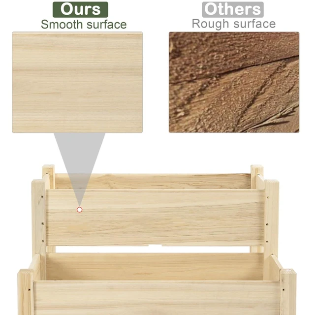 Alt view image 5 of 7 - Hassyee 2-Tier Raised Garden Bed with Gap Design and Drainage Holes for Growing Flowers, Plants, Outdoor Wooden Planter Box with Legs and Smooth Surface for Backyard, Lawn