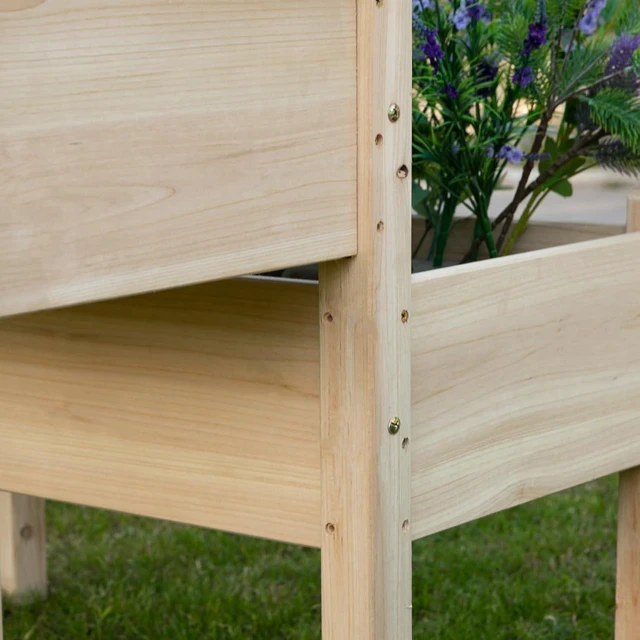 Alt view image 7 of 7 - Hassyee 2-Tier Raised Garden Bed with Gap Design and Drainage Holes for Growing Flowers, Plants, Outdoor Wooden Planter Box with Legs and Smooth Surface for Backyard, Lawn