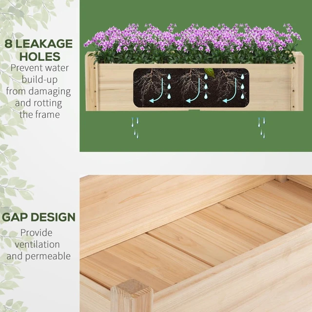 Alt view image 6 of 7 - Hassyee 2-Tier Raised Garden Bed with Gap Design and Drainage Holes for Growing Flowers, Plants, Outdoor Wooden Planter Box with Legs and Smooth Surface for Backyard, Lawn