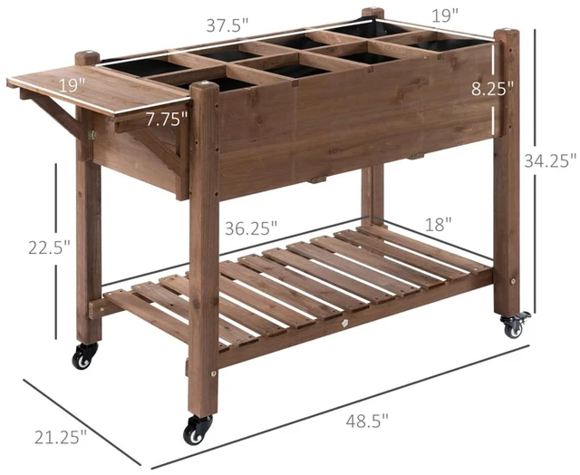 Alt view image 3 of 7 - Hassyee Wooden Raised Garden Bed with 8 Grow Grids and 4 Wheels for Growing Flowers, Herbs, Plants, Outdoor Elevated Planter Box with Storage Shelf and Drainage Holes for Backyard, Lawn