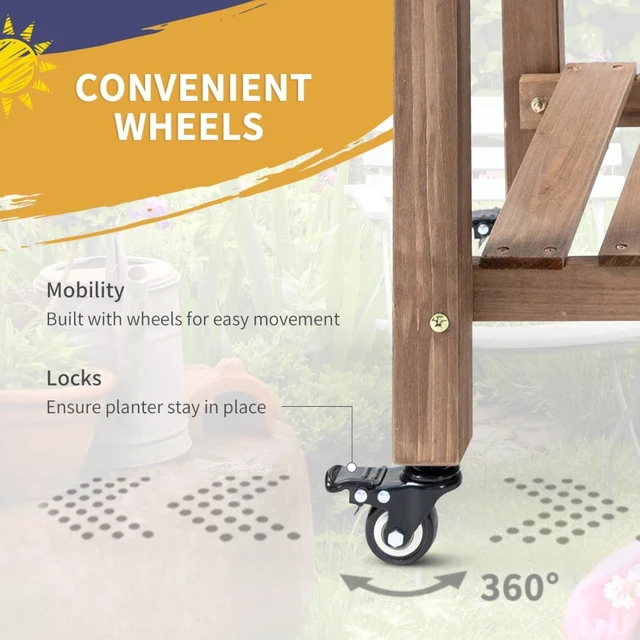 Alt view image 5 of 7 - Hassyee Wooden Raised Garden Bed with 8 Grow Grids and 4 Wheels for Growing Flowers, Herbs, Plants, Outdoor Elevated Planter Box with Storage Shelf and Drainage Holes for Backyard, Lawn