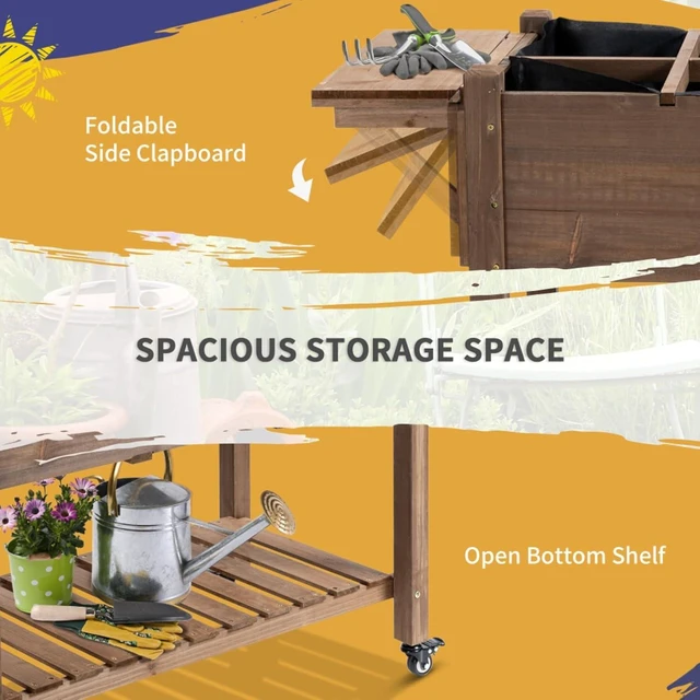 Alt view image 7 of 7 - Hassyee Wooden Raised Garden Bed with 8 Grow Grids and 4 Wheels for Growing Flowers, Herbs, Plants, Outdoor Elevated Planter Box with Storage Shelf and Drainage Holes for Backyard, Lawn
