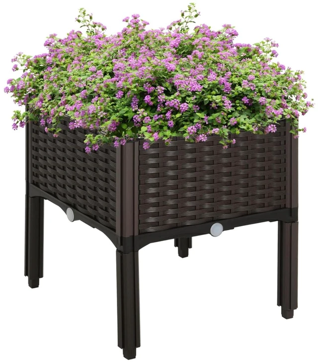Main image of Hassyee Plastic Raised Garden Bed with Legs and Drainage Holes for Backyard, Lawn, Outdoor Planter Box with Self-Watering Disk for Growing Flowers, Plants, Vegetables