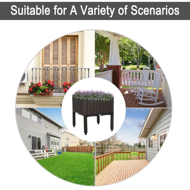 Alt view image 4 of 7 - Hassyee Plastic Raised Garden Bed with Legs and Drainage Holes for Backyard, Lawn, Outdoor Planter Box with Self-Watering Disk for Growing Flowers, Plants, Vegetables