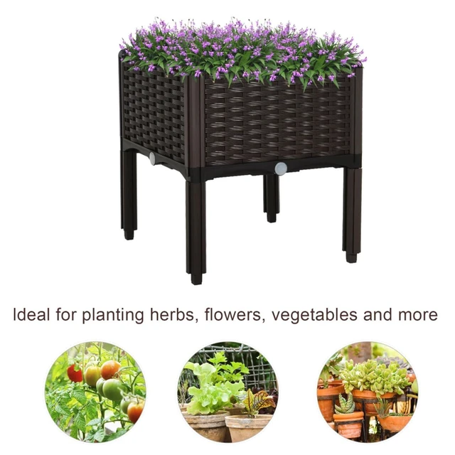 Alt view image 5 of 7 - Hassyee Plastic Raised Garden Bed with Legs and Drainage Holes for Backyard, Lawn, Outdoor Planter Box with Self-Watering Disk for Growing Flowers, Plants, Vegetables